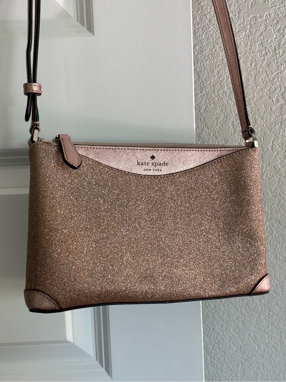 kate spade rose gold glitter crossbody bag